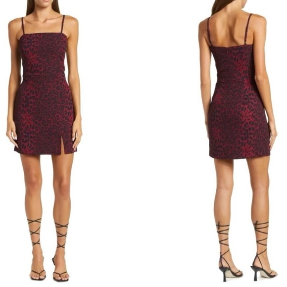 Dress the Population Dresses & Skirts - Dress The Population Kallan Maroon Leopard Print Mini Deess